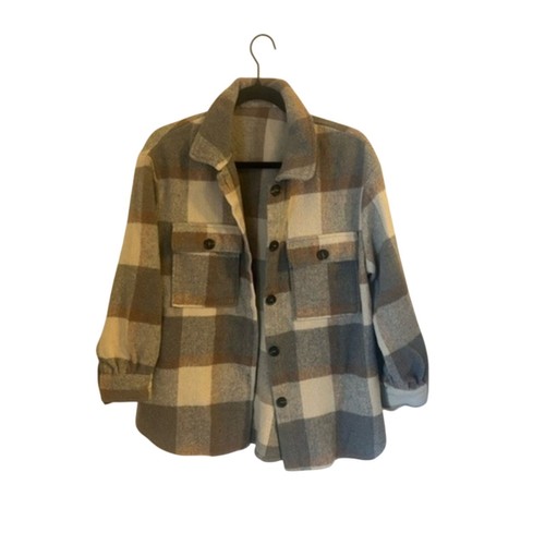 OFF WHITE Giacca Shacket a quadri grigio e panna