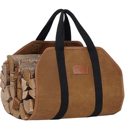Waxed Canvas Firewood Log Carrier, Heavy Duty Sturdy Large Log Tote Bag for F... Foto 1 de 4