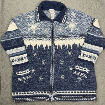 Cárdigan Vintage Stitches In Time Cremallera Completa Mujeres Copo de Nieve Invierno Suéter 1X Foto 1 de 4
