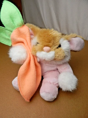 Vintage 5" Commonwealth Pink Bunny Rabbit Squeak Toy Plush Carrot Blanket 1993 - Image 1 of 4