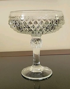 Vintage Indiana Glass Diamond Point Stemmed Compote/Candy Dish - Imagen 1 de 8