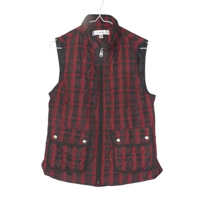 Chaleco acolchado a cuadros Croft & Barrow rojo negro cremallera bolsillos delanteros para mujer S Foto 1 de 3