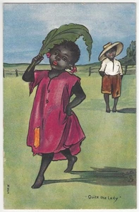 Bonita chica afroamericana negra 1906 con hoja de palma, Raphael Tuck & Sons - Imagen 1 de 2