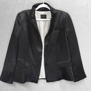 Banana Republic Blazer Womens Size 14 Black Formal Shiny Career Corpcore Goth - Picture 1 of 19