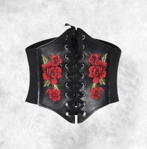 Nuevo Corsé Negro Gótico Rosa Flores Cinturón Ajustador Frontal Talla Grande 3XL 44 - 60" - Imagen 1 de 8