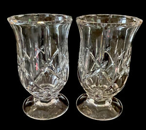 Pair of Vintage Lady Anne Clear Crystal Open Hurricane Candle Holders Vases 9”