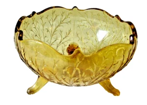 VINTAGE FENTON SILVERTON WISTERIA 1930'S AMBER GLASS 3 FOOTED CANDY DISH COMPOTE - Picture 1 of 7