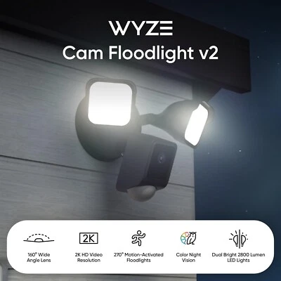 Wyze Outdoor Wi-Fi Floodlight v2 Camera with 2K Color Night 2800-Lumen 24/7 Mode - Image 1 of 4