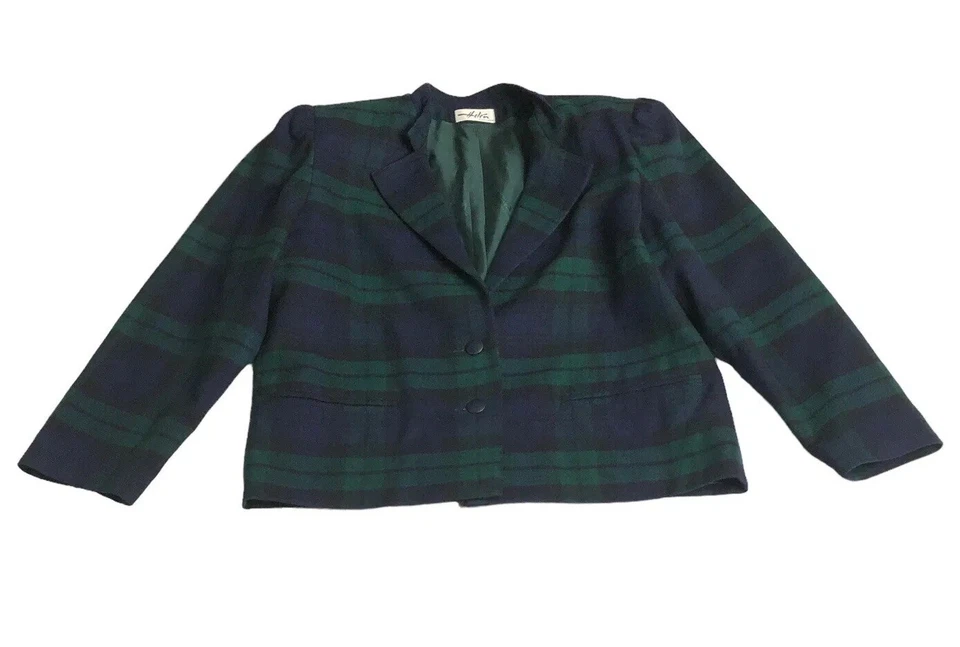 Vintage 90s Peter MacArthur & Co Blazer Jacket Womens 38 Green Tartan Plaid Wool - Image 1 of 4