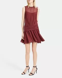 NWT THEORY Black Mulberry Silk Chiffon Drape Flounce SILK Mini Dress L $ 465 - Picture 1 of 5