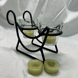 Possible Amish made sleigh votive holder and 4 tea candles (sage & citrus) - Picture 1 of 7