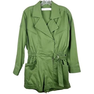 IRO women’s Belo playsuit size 4 belted collared cotton twill green - Picture 1 of 12