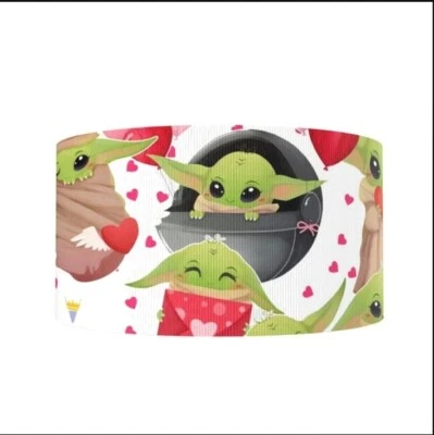 3" Grosgrain Ribbon 5 yards Baby Yoda Love - Image 1 of 2