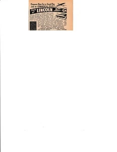 Lincoln Aeronautical Institute Print Ad 1941 Commercial Pilot Training Lincoln N - Bild 1 von 1