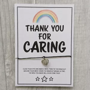 Thank You For Caring Stay Safe Heart Charm Card Family Friendship Wish Bracelet - Picture 1 of 8
