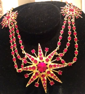 Oscar de la Renta authentic red rhinestone necklace usa - Picture 1 of 5