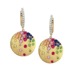 3.4Ct Lab Created Sapphire Flush Set Sandblasted Disc Starry Drop Earrings - Picture 1 of 8