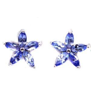 Gema sin Calentar Azul Tanzanita Pendientes 925 Plata Ley Blanca Chapado en Oro - Imagen 1 de 4