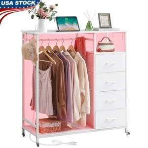 White Dresser W/ Charging Station Homestyle Clothes Rack 4 Drawer Storage Unit - Picture 1 of 8