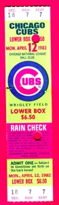MY LAST ONE! 4/12/82 FULL TICKET! RYNE SANDBERG GM PLAYED#6 ON CUBS/6,866 FANS - Picture 1 of 1