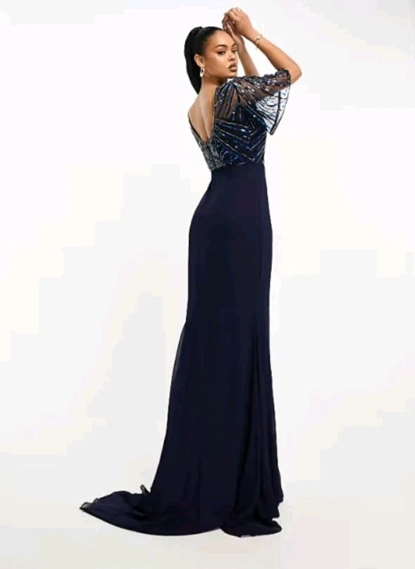 Vestido Formal Largo Virgos Lounge Para Mujer Azul Marino Donatella Lentejuelas Reino Unido 12 EE. UU. 8 Foto 1 de 4