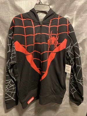 Marvel Spider-Man Sudadera con Capucha Niños 2XLG (18) Negro Rojo Cremallera Completa Miles Morales Eyes Foto 1 de 4