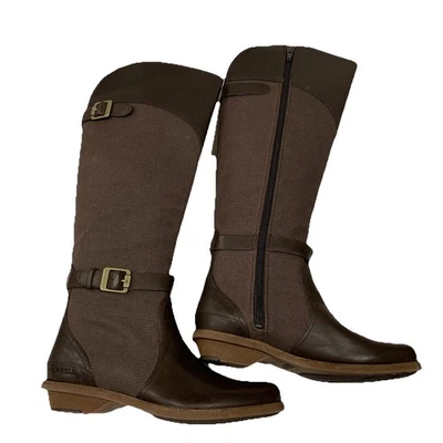 Nuevo-MERRELL ADALINE TALL RIDER MARRÓN CUERO REAL BOTAS HASTA LA RODILLA MUJER’S TALLA-7.5 Foto 1 de 4