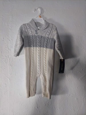 Nuevo con etiquetas Mameluco Cherokee Bebé Algodón Tejido Rayas Gris Blanco Manga Larga Talla 0-3M Foto 1 de 4