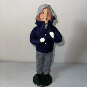 Byers Choice Christmas Caroler Male Boy Gray Hat Navy Coat 1993 Vintage - Bild 1 von 5