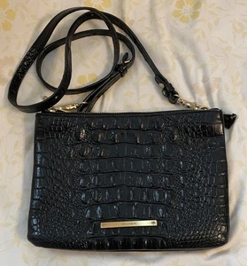 BRAHMIN Black Croc Embossed Leather MELBOURNE Double Zip Crossbody Purse Bag - Picture 1 of 10