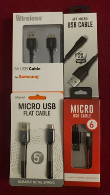 CABLES MICRO USB ANDROID SAMSUNG_LOTE DE 4_TIPOS SURTIDOS_5-6 PIES_ENVÍO RÁPIDO_¡NUEVO! Foto 1 de 4