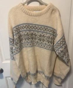 Icelandic Ice-knit Cream Wool Men’s Knit Fairisle Vintage Sweater Size M Medium - Picture 1 of 4