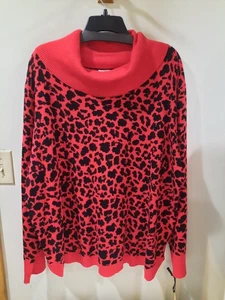New Emaline Cowl Neck Animal Print Red Black Sweater Plus Size 2x Winter Pretty - Picture 1 of 9