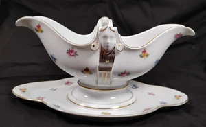 Antique Rosenthal Selb-Bavaria Scattered Flowers Gravy Boat W/ Under Dish Attach - Picture 1 of 10