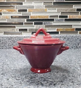 Fiesta Harlequin Maroon Sugar Bowl with Lid early version inner rings 1936-1941 - Picture 1 of 16