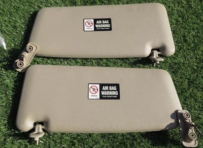 '92-98 Volvo 740 760 940 960 S90 V90 Sun Visors TAN Lighted Shades W/Clips OEM - Image 1 of 4