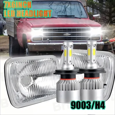 For GMC C1500 C2500 C3500 1979-86 Pair 7x6" GLASS LENS LED Headlights Hi-Lo Beam - Image 1 of 4