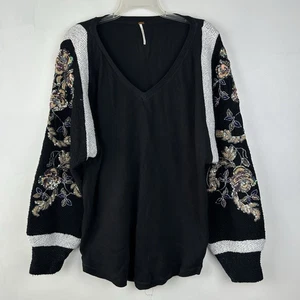 Free People Better Together Tunic Sweater Womens XS Floral Sequins Oversized - Picture 1 of 11