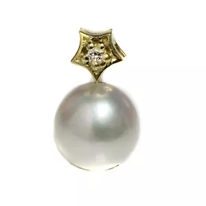 Ciondolo Stella di Perla Diamante Akoya Coltivata Oro Giallo 18k - Bianco Rotondo - Foto 1 di 4