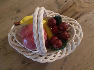 Woven Ceramic Basket of Handpainted Fruit from Italy - Picture 1 of 11