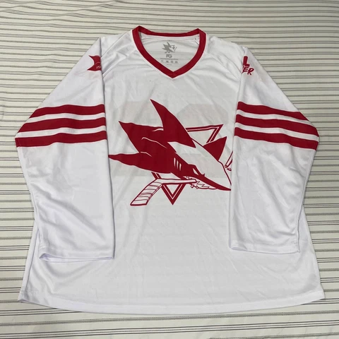 San Francisco 49ers San Jose Sharks Mash Up Hockey Jersey Medium SGA White Red Cover