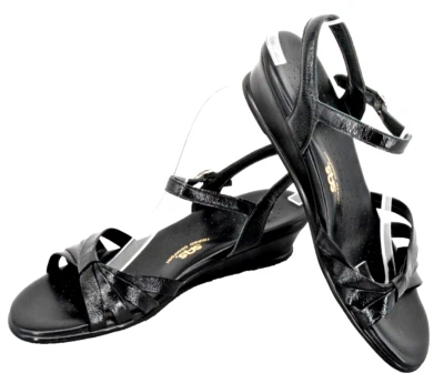SAS Shoes 9.5 Black Wedge Sandals Leather Tri Pad Comfort Made USA Business - Image 1 of 4
