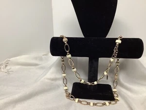 coldwater creek sign retro chain belt gold tone white enamel rhinestones 37-40" - Picture 1 of 4