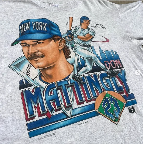 Vintage Don Mattingly Caricature short sleeve ash color shirt KV28829 - Image 1 of 1
