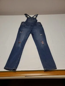 Justice Overalls denim Size 16 Junior Distressed & Flannel - Picture 1 of 13