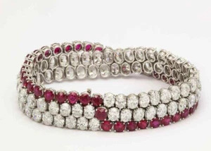 Gorgeous Round Cut Red Lab Created Ruby Fabulous Women's Collection Bracelet - Picture 1 of 6