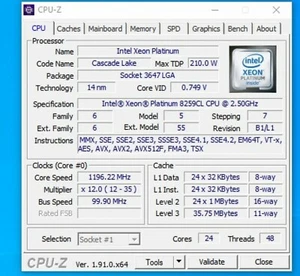 Intel Xeon Platinum 8259CL SRFA8 24C 2.5GHz 33MB 210W LGA3647 Same 8260 - Picture 1 of 5
