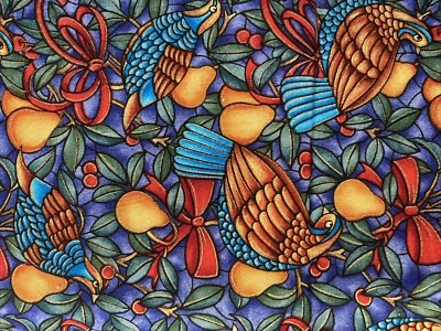 Vintage Timeless Treasures Fabric Xmas Partridge Pear Tree Gold Accent 3Y x 44"W - Image 1 of 3