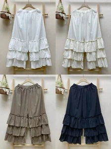 Lady Layer Ruffled Cotton Capri Pants Wide Leg Lace Pettipant Half Slip Bloomers - Picture 1 of 16