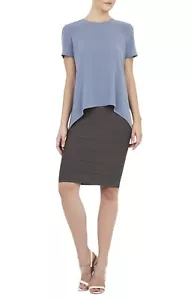 NEW BCBG SHADOW BLUE LORIELLE ASYMMETRICAL DRAPE TOP RXI1T588/S338A SIZE S - Picture 1 of 3